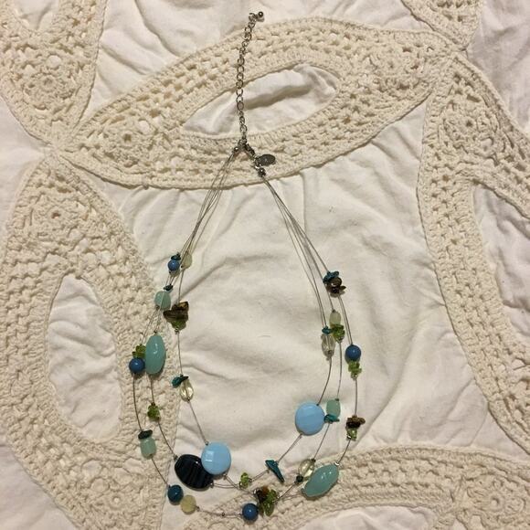 Lia Sophia Multi-Strand Floating Necklace Blue Green Silver Tone - Picture 8 of 15